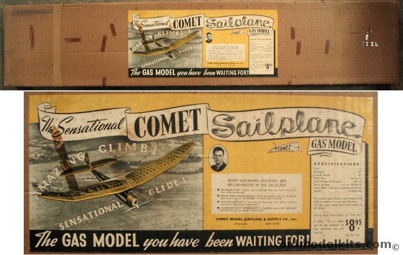 Comet The Sensational Comet 'Sailplane' Gas Model - 78 inch Wingspan Class C Gas Free Flight Airplane, T13 plastic model kit